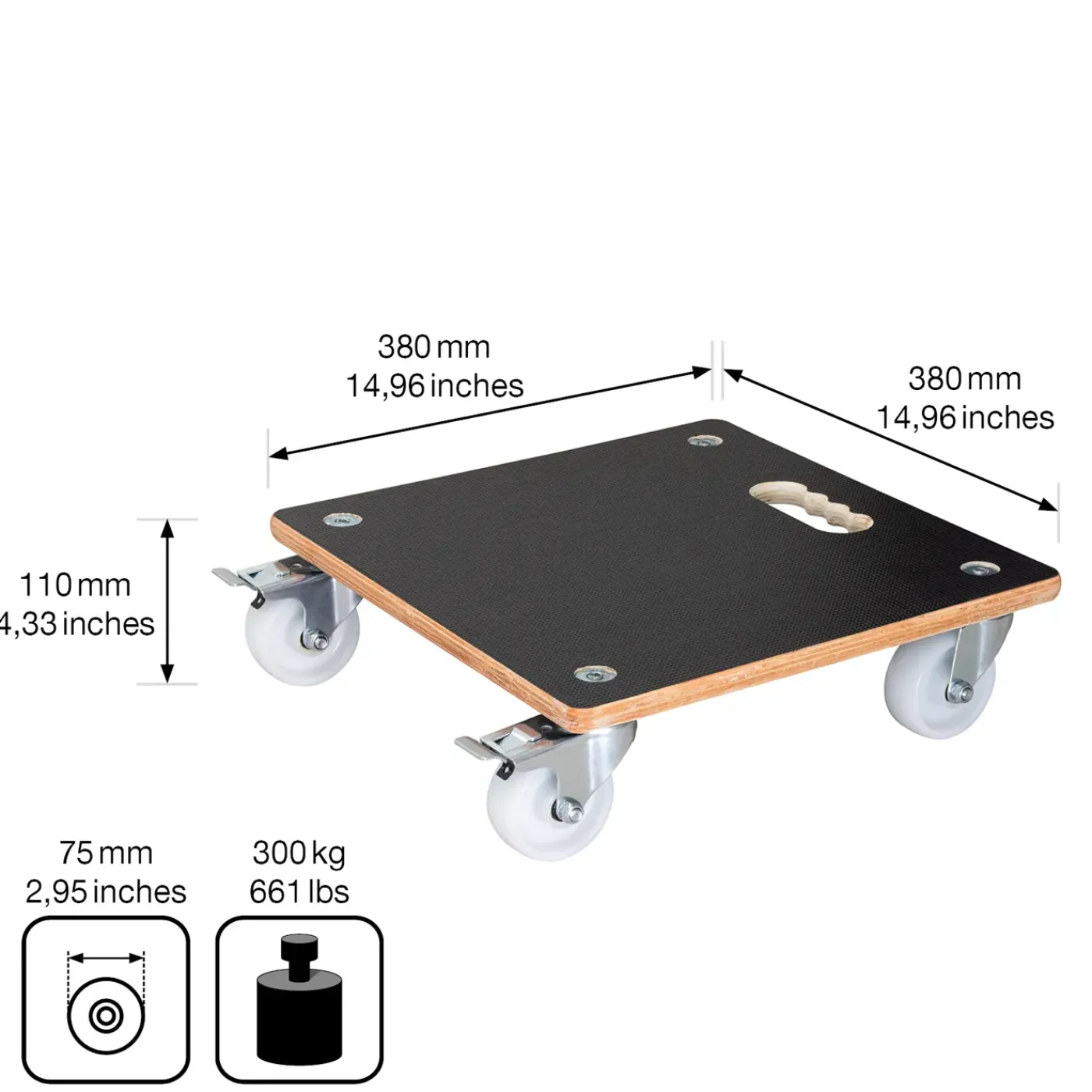 Wagner (Trolley's) Wagner Plantenroller MaxiGRIP GH 1338 - 380x380mm - 300kg - Hout bruin - Antislip