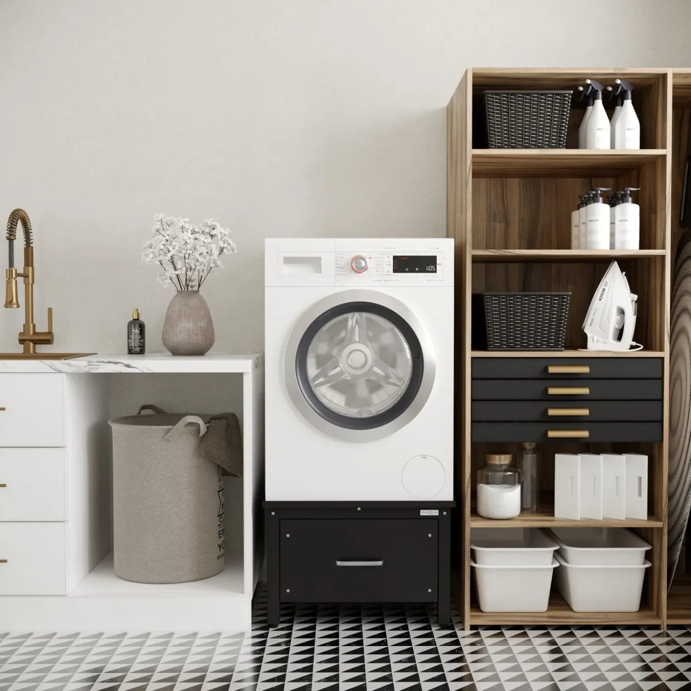 Wasophoogte Wasmachine Verhoger Met Lade - 42cm Hoog - Zwart - Universeel
