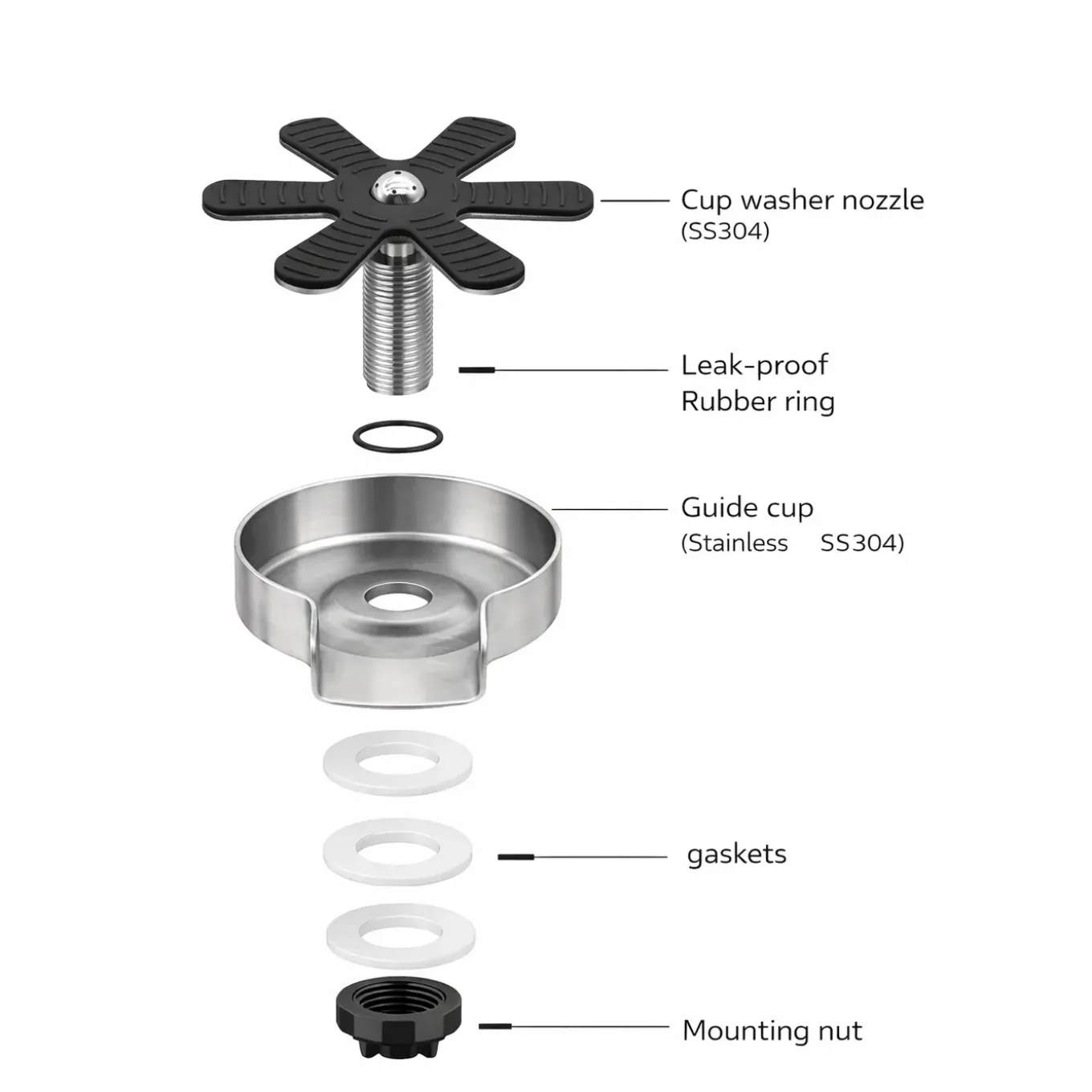 Waterval Glazenspoeler Cupwasher Deluxe 120 Mm Ss304 - Inbouw - Geborsteld - Gunmetal Grey