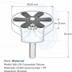 Waterval Glazenspoeler Cupwasher Deluxe 120 Mm Ss304 - Inbouw - Geborsteld - Zilver