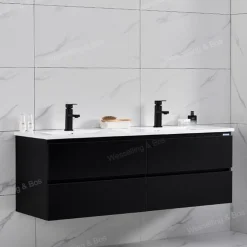 WEBO sanitair WEBO Badkamermeubel Set London 140cm - Zwart - Badmeubel met Wastafel - Inclusief 2 kranen en afvoer
