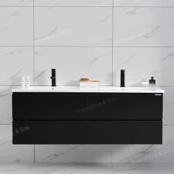 WEBO sanitair WEBO Badkamermeubel Set London 140cm - Zwart - Badmeubel met Wastafel - Inclusief 2 kranen en afvoer