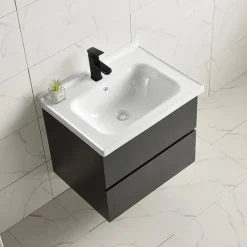 WEBO sanitair WEBO Badkamermeubel Set London 60cm - Zwart - Badmeubel met Zwarte Wastafel - Inclusief kraan en afv