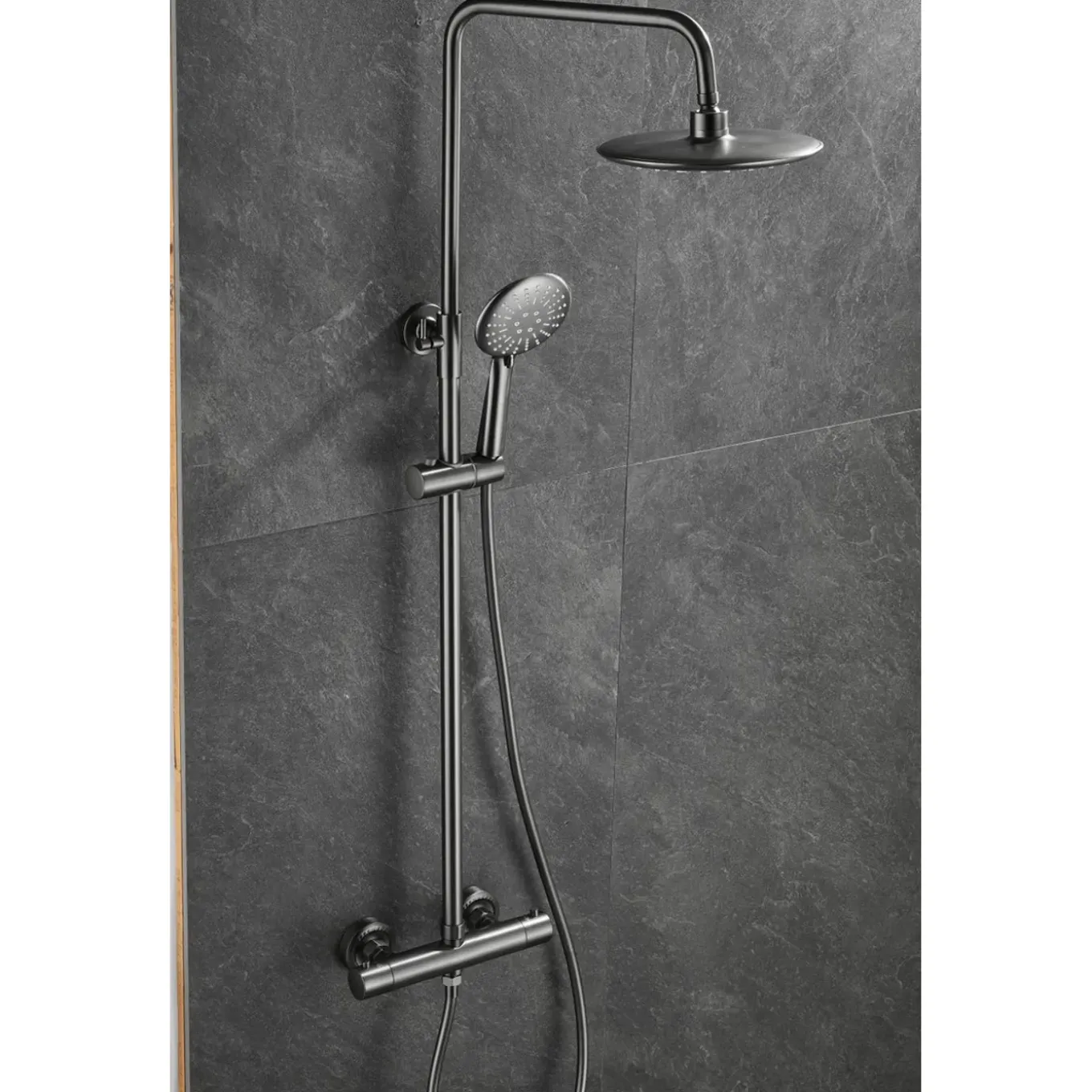 WEBO Doucheset - EUPHORIA Regendouche Gun Metal- Doucheset Met Thermostaatkraan