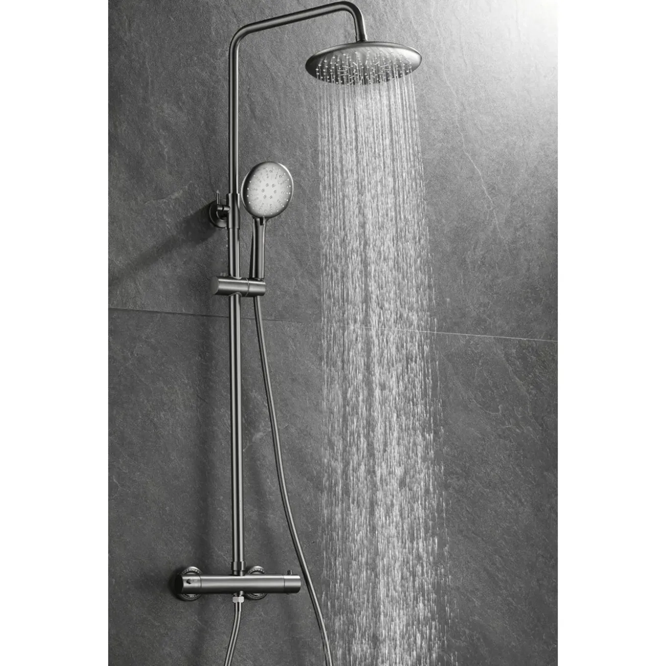 WEBO Doucheset - EUPHORIA Regendouche Gun Metal- Doucheset Met Thermostaatkraan