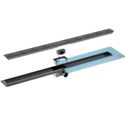 Webo Gun Metal Douchegoot Compleet Met Flens Standaard Rooster Rvs 90 Cm