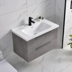 WEBO London Compleet Geleverd Beton inclusief mat zwarte kraan en afvoer 80 cm