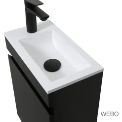 WEBO sanitair Webo Toiletmeubel Compleet Set 40x22cm Mat Zwart (inclusief Overloop, Kraan, Sifon En Clickwaste)