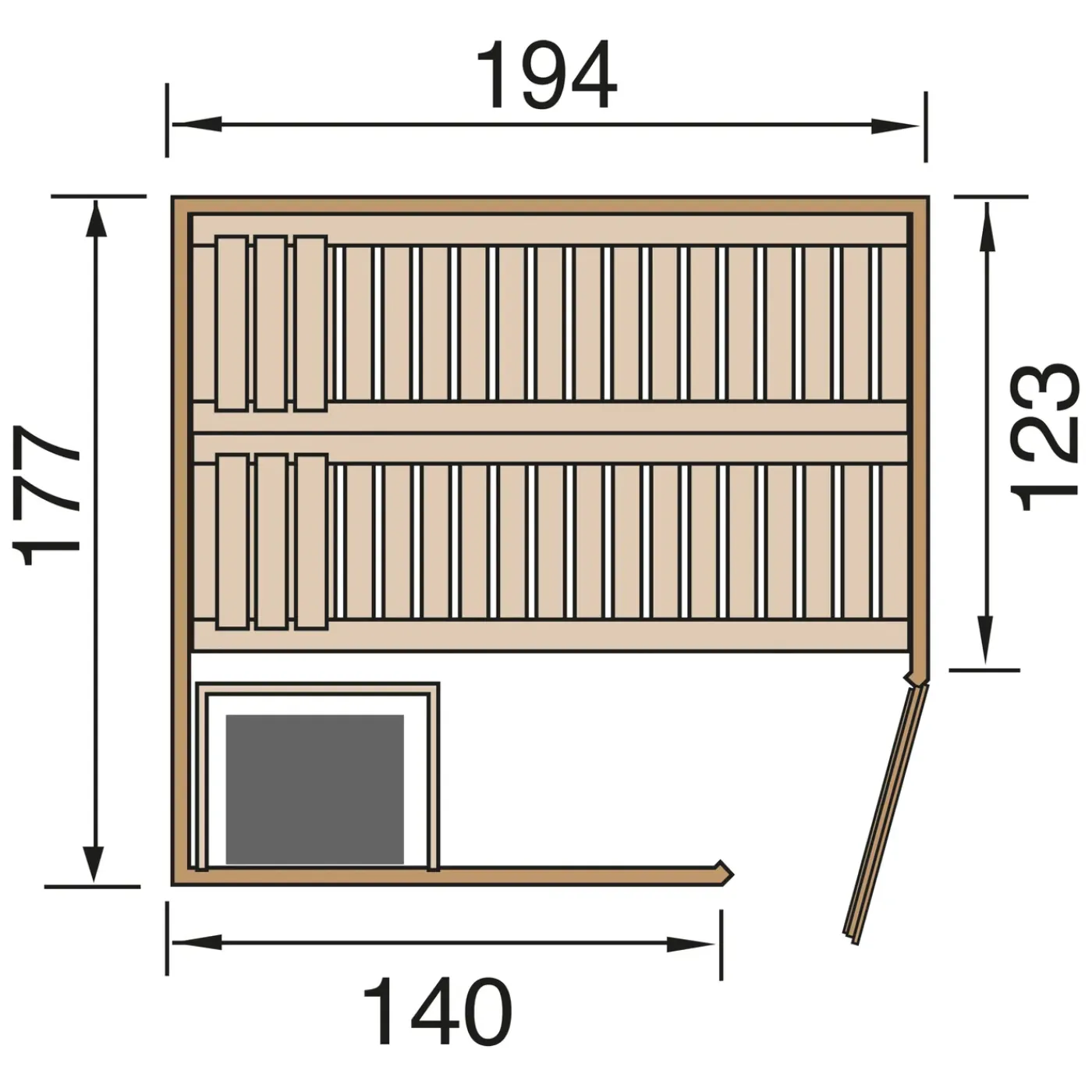 Weka hoeksauna Kiruna 2 4,5kW OS 230V 177x194cm
