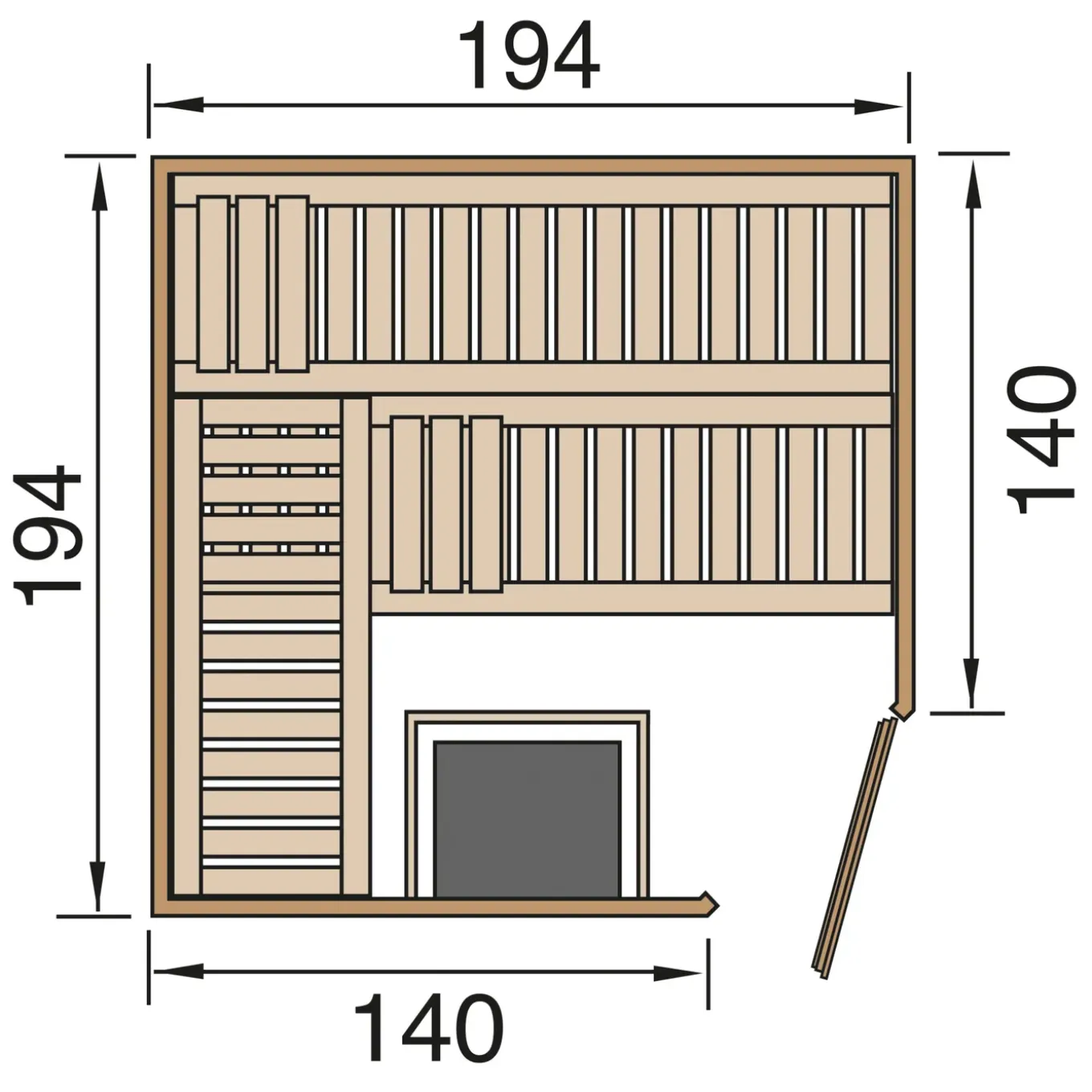 Weka hoeksauna Varberg 3 GTF, 7,5 Kw OS 194x194cm