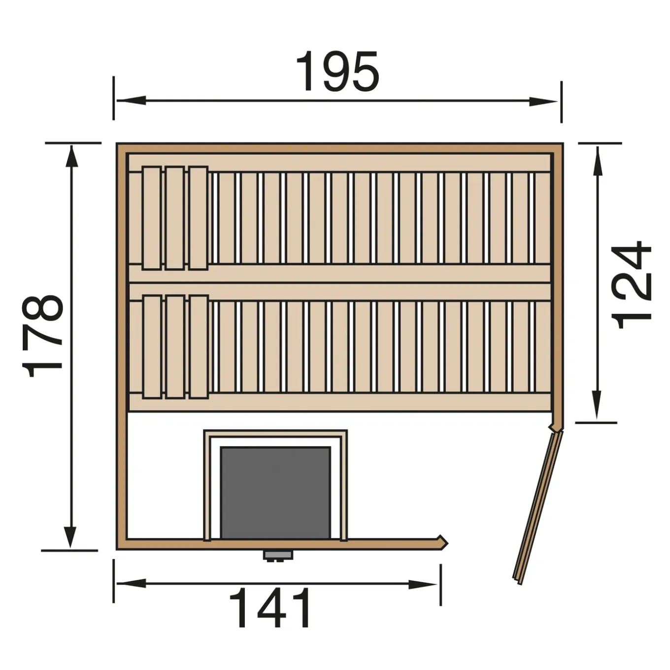 Weka 45mm sauna Turku 1 7,5 kW OS 178x195cm
