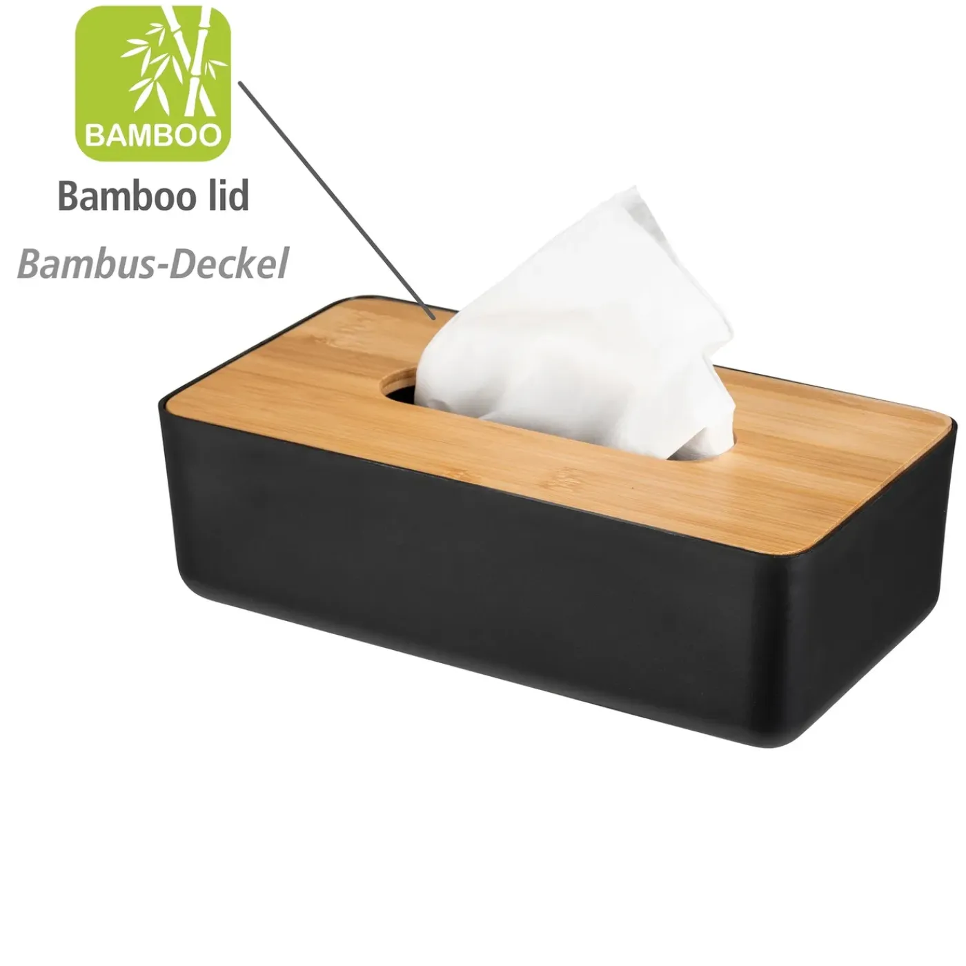 Wenko Badkameropberger Rotello - Tissuebox - Zwart - 24x7,5x12,7cm