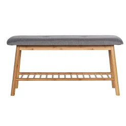Wenko schoenenbank Bahari met zitkussen bamboe/grijs 90x45x34cm