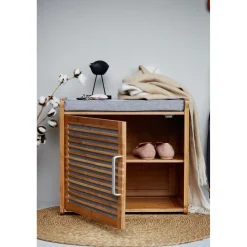 Wenko schoenenkast Bahari met zitkussen bamboe/grijs 50x45x33cm