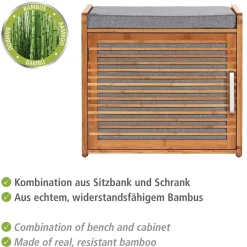 Wenko schoenenkast Bahari met zitkussen bamboe/grijs 50x45x33cm