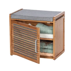 Wenko schoenenkast Bahari met zitkussen bamboe/grijs 50x45x33cm