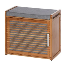 Wenko schoenenkast Bahari met zitkussen bamboe/grijs 50x45x33cm