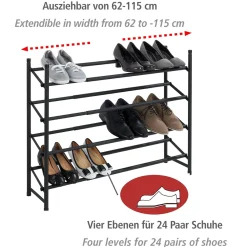 Wenko telescopisch schoenenrek Hero antislip zwart