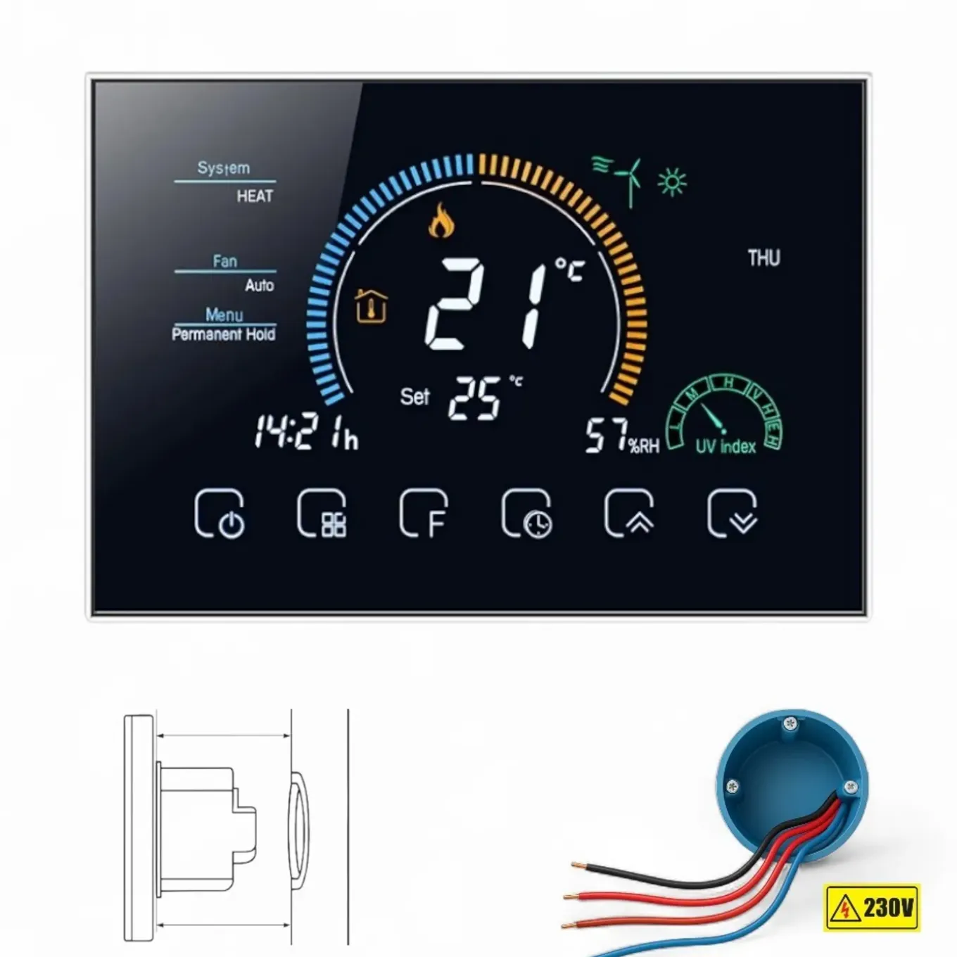 Wifi Inbouw Thermostaat Voor Centrale Verwarming En Boiler Met Touchscreen En Wifi Bediening