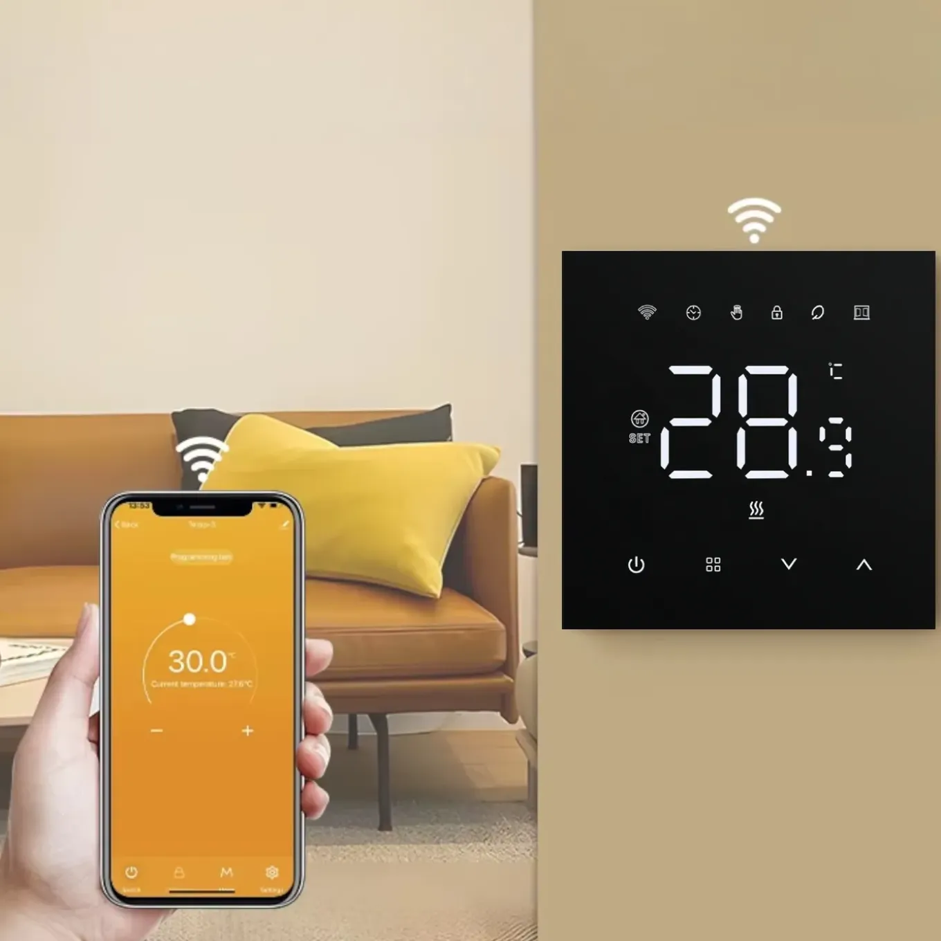 Wifi Inbouw Thermostaat Voor Elektrische Vloerverwarming Met Zwart Touchscreen En App Bediening