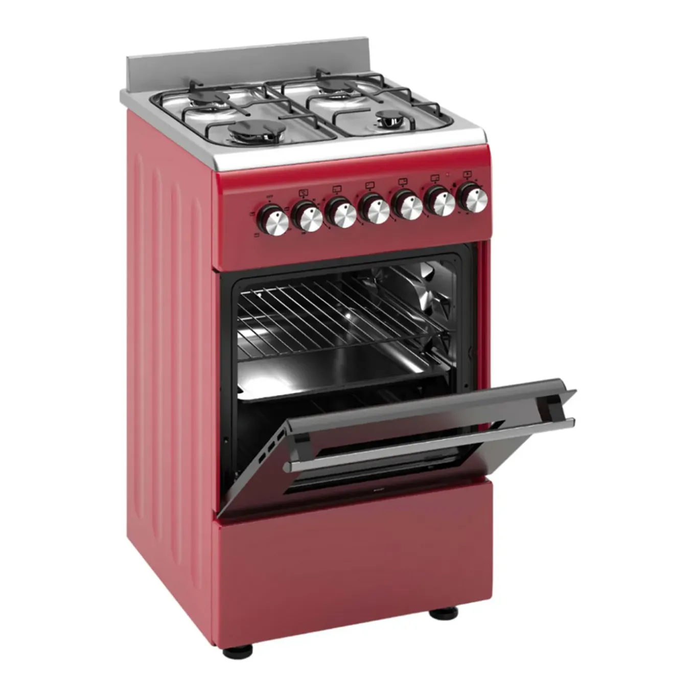 Wiggo - Vrijstaande Gasfornuis - Wo-e506a(rx) - Rood - 50 Cm
