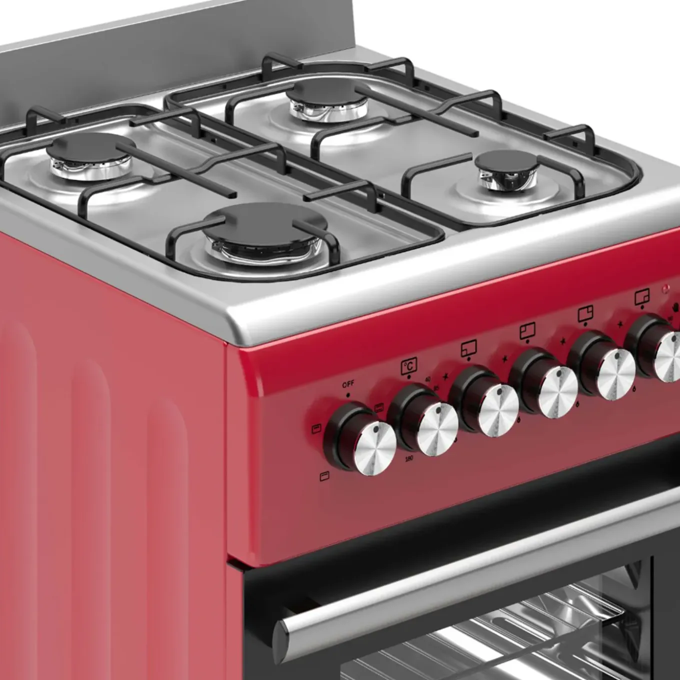 Wiggo - Vrijstaande Gasfornuis - Wo-e506a(rx) - Rood - 50 Cm