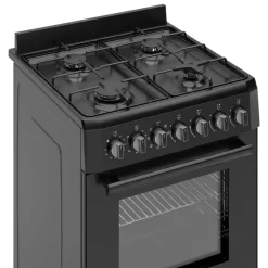 Wiggo - Vrijstaande Gasfornuis - Wo-e605r(bb) - Zwart - 60 Cm
