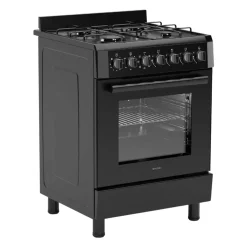 Wiggo - Vrijstaande Gasfornuis - Wo-e605r(bb) - Zwart - 60 Cm