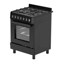 Wiggo - Vrijstaande Gasfornuis - Wo-e605r(bb) - Zwart - 60 Cm