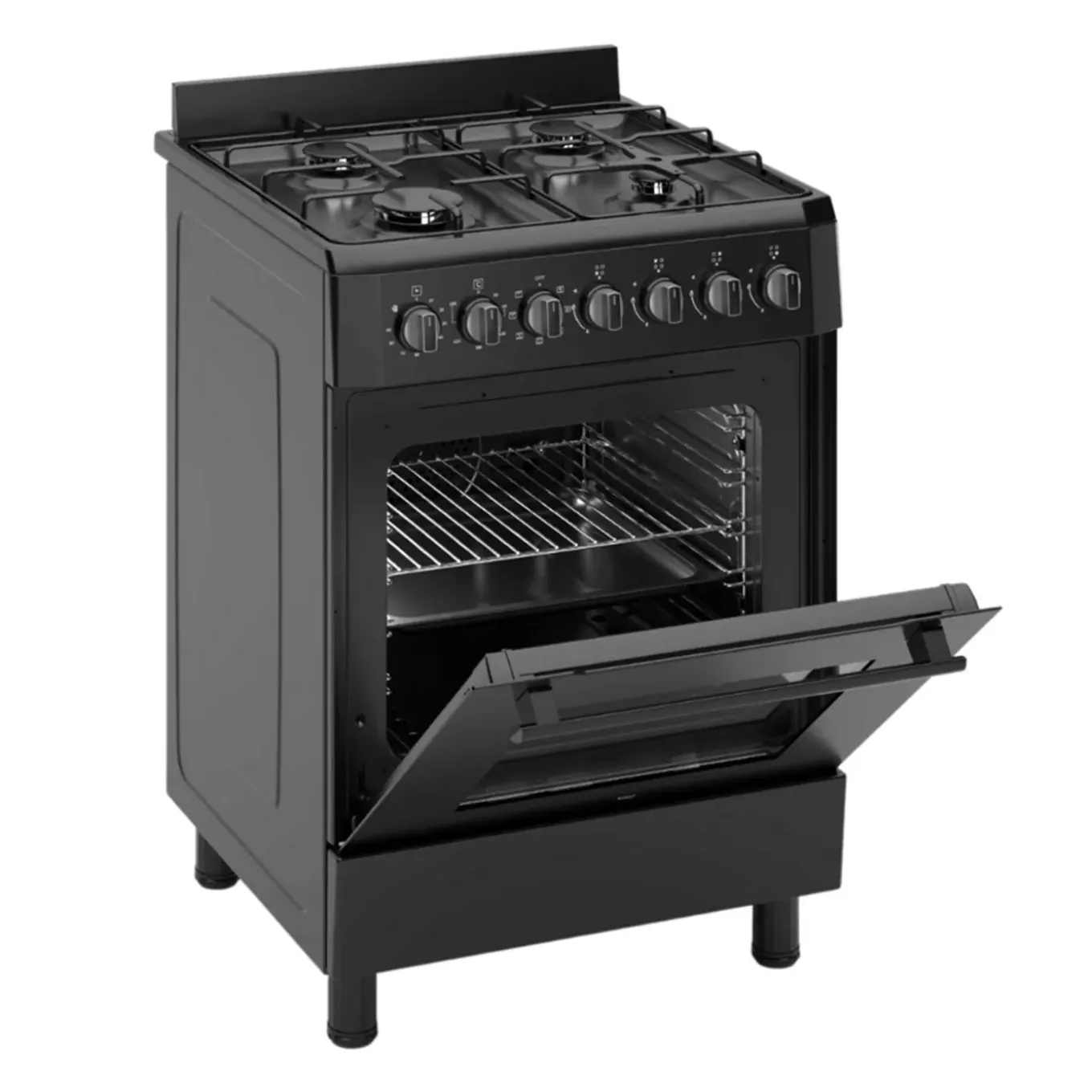 Wiggo - Vrijstaande Gasfornuis - Wo-e605r(bb) - Zwart - 60 Cm