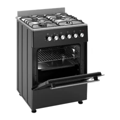 Wiggo - Vrijstaande Gasfornuis - Wo-e606a(bx) - Zwart - 60 Cm