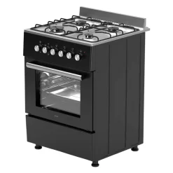 Wiggo - Vrijstaande Gasfornuis - Wo-e606a(bx) - Zwart - 60 Cm