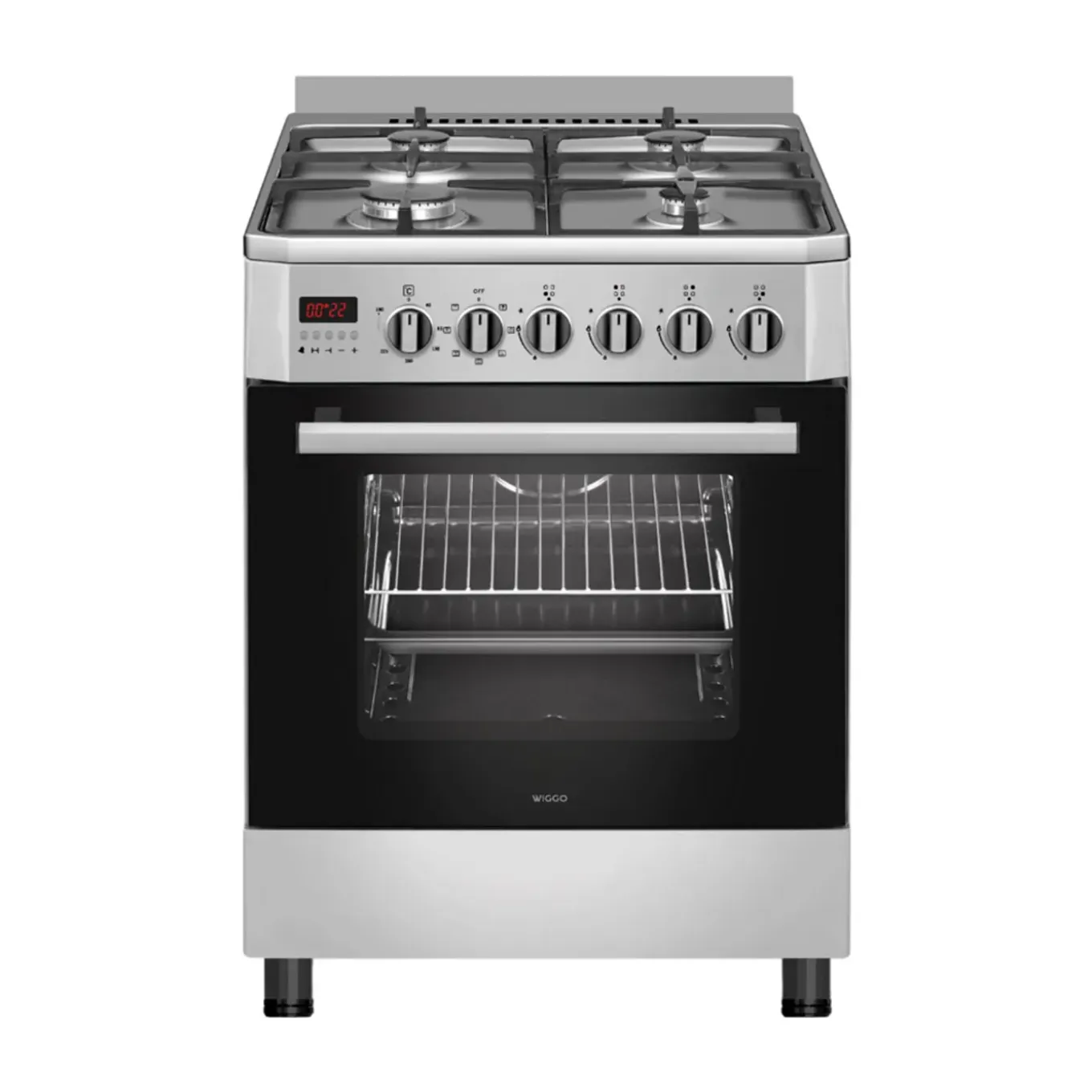 Wiggo - Vrijstaande Gasfornuis - Wo-e609b(xx) - Roestvrijstaal - 60 Cm