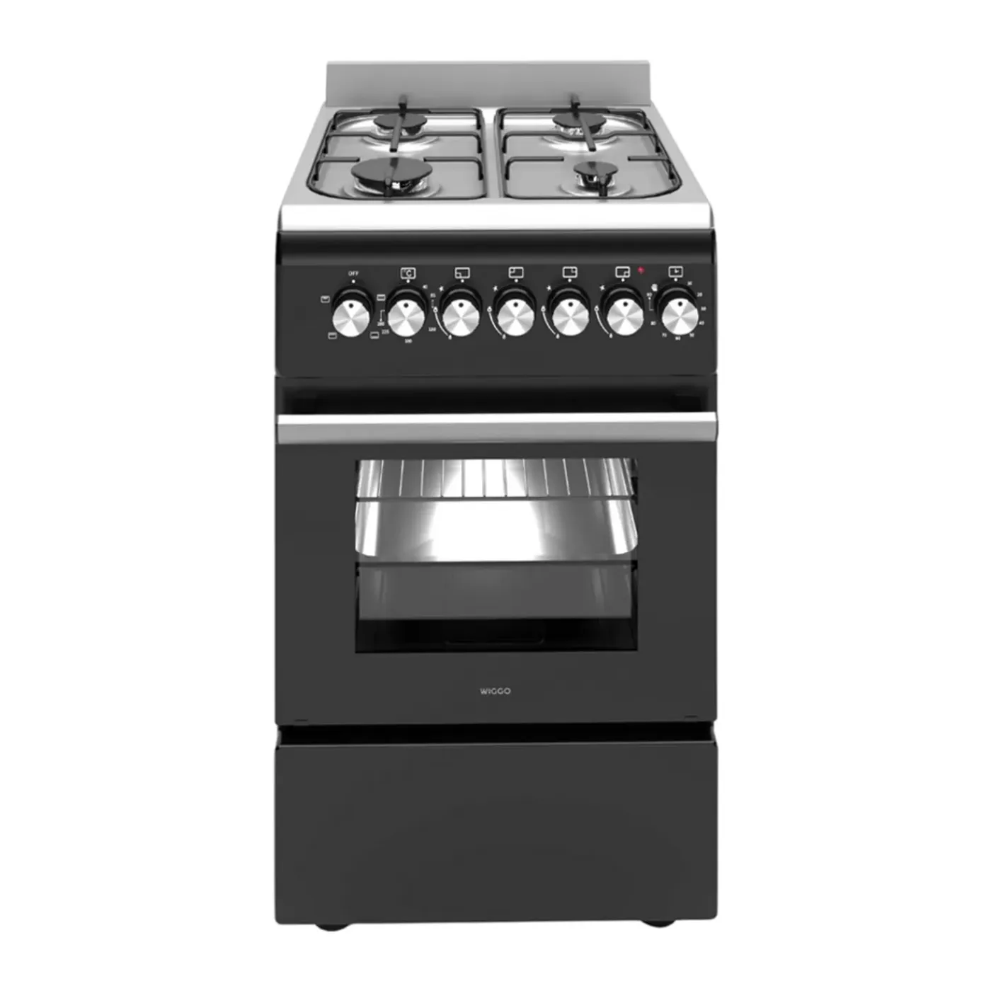 Wiggo - Vrijstaande Gasfornuis - Wo-e506a(bx) - Zwart - 50 Cm