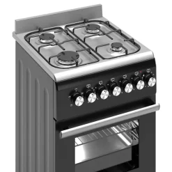 Wiggo - Vrijstaande Gasfornuis - Wo-e506a(bx) - Zwart - 50 Cm