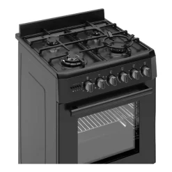 Wiggo - Vrijstaande Gasfornuis - Wo-e639b(bb) - Zwart - 60 Cm