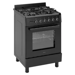 Wiggo - Vrijstaande Gasfornuis - Wo-e639b(bb) - Zwart - 60 Cm