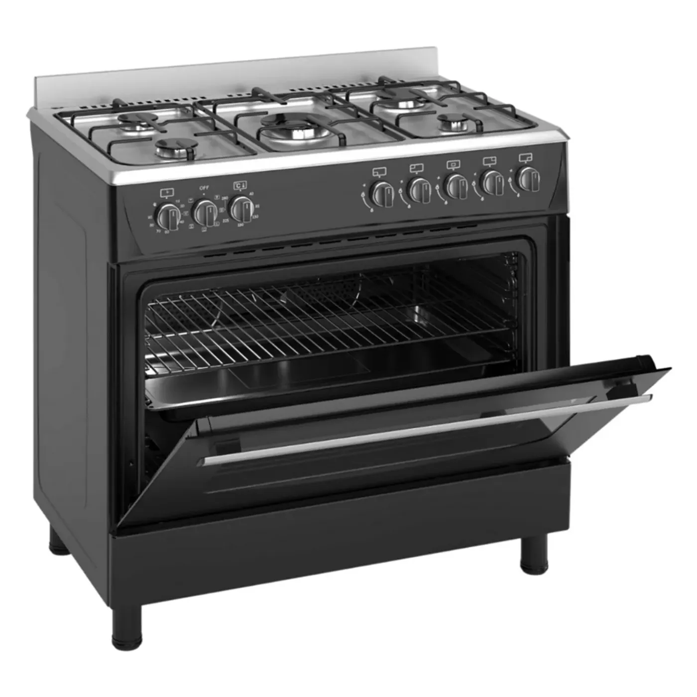 Wiggo - Vrijstaande Gasfornuis - Wo-e906b(bx) - Zwart - 90 Cm