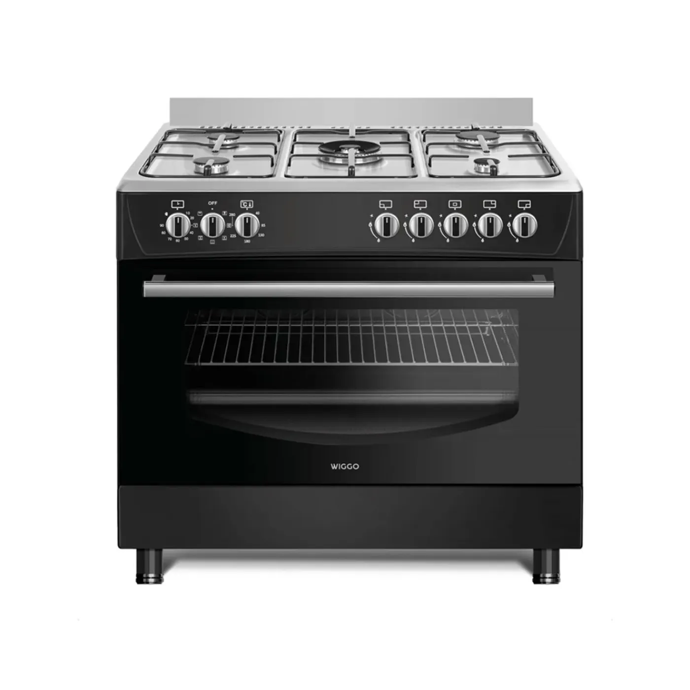 Wiggo - Vrijstaande Gasfornuis - Wo-e906b(bx) - Zwart - 90 Cm