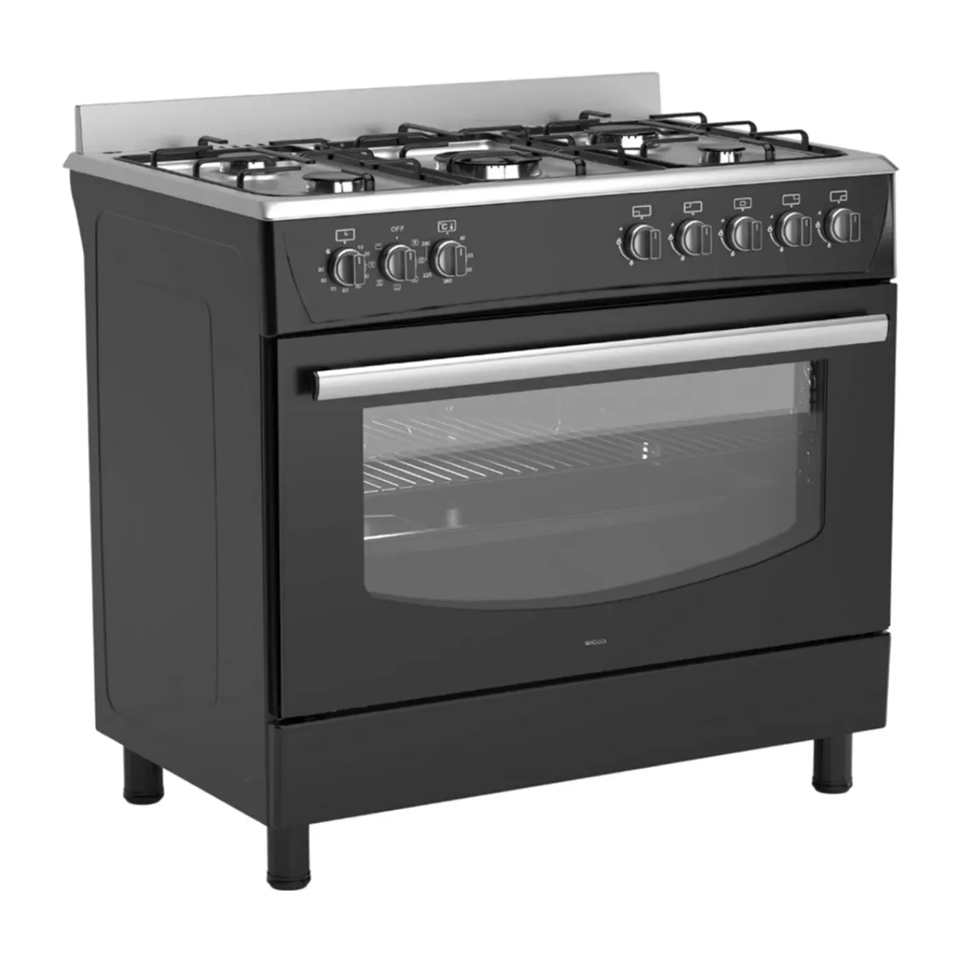 Wiggo - Vrijstaande Gasfornuis - Wo-e906b(bx) - Zwart - 90 Cm