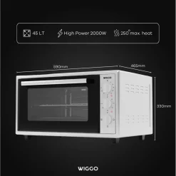 Wiggo - Vrijstaande Mini Oven - Wmo-e456(w) - Wit - 45 Liter