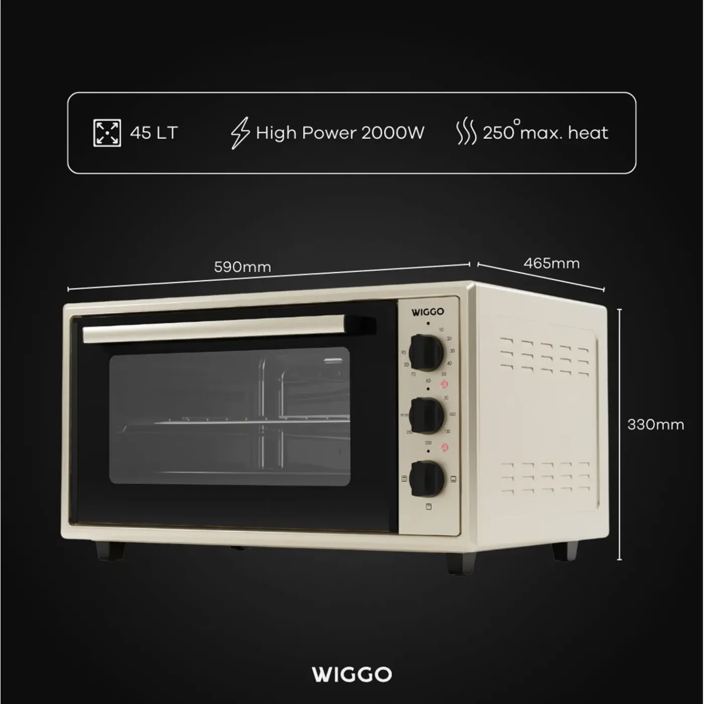 Wiggo - Vrijstaande Mini Oven - Wmo-e456(c) - Creme - 45 Liter
