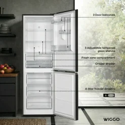 Wiggo Wr‑cd18nfb(b) Vrijstaande Koel-vriescombi Koelkast - 60 Cm - Zwart