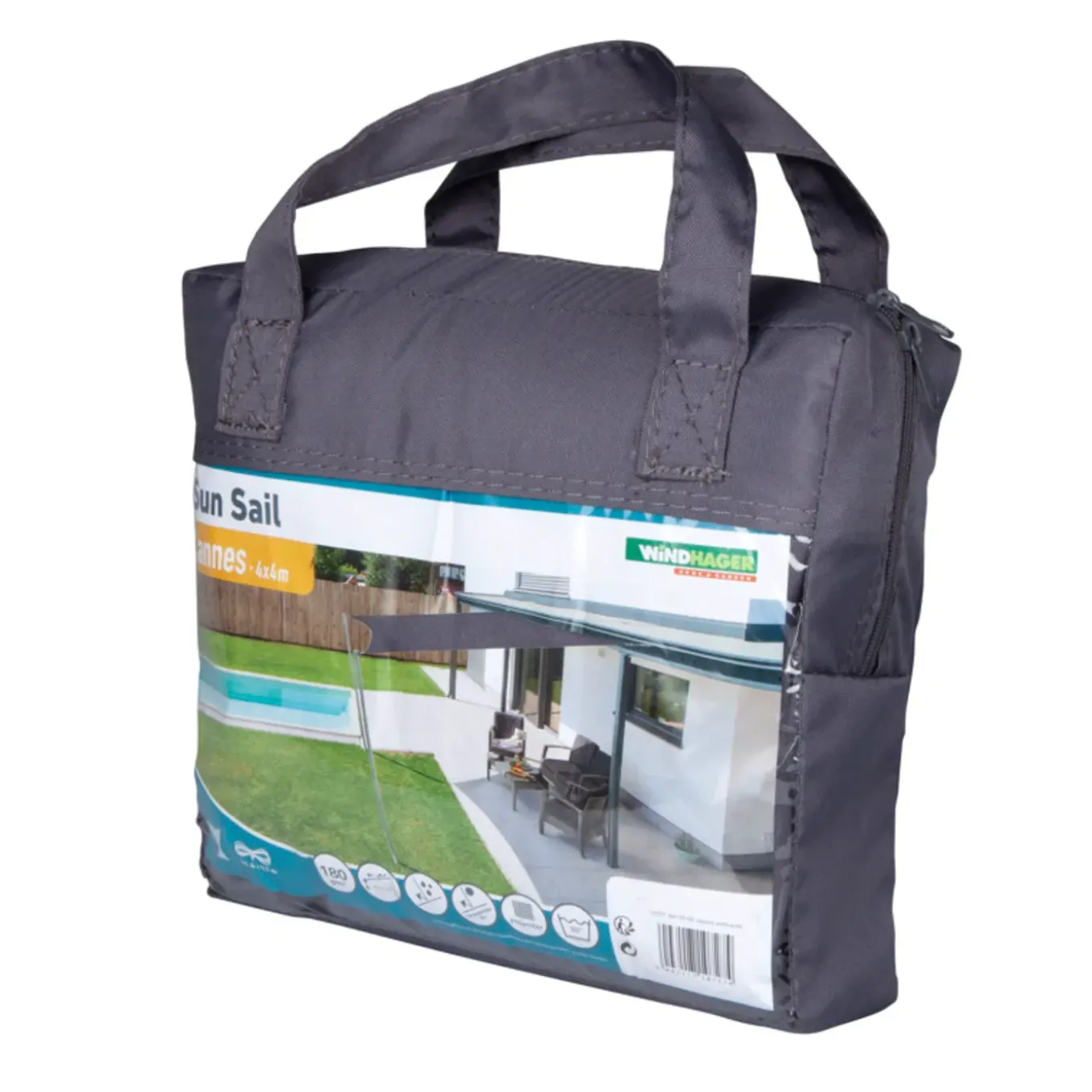 Windhager schaduwdoek Cannes vierkant antraciet 4x4m