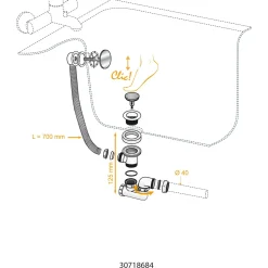 Wirquin badafvoer Quick-Clac met sifon en overloop