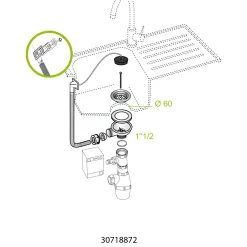 Wirquin plug spoelbak Ø60mm + overloop