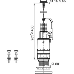 Wirquin wc-mechanisme met duwknop