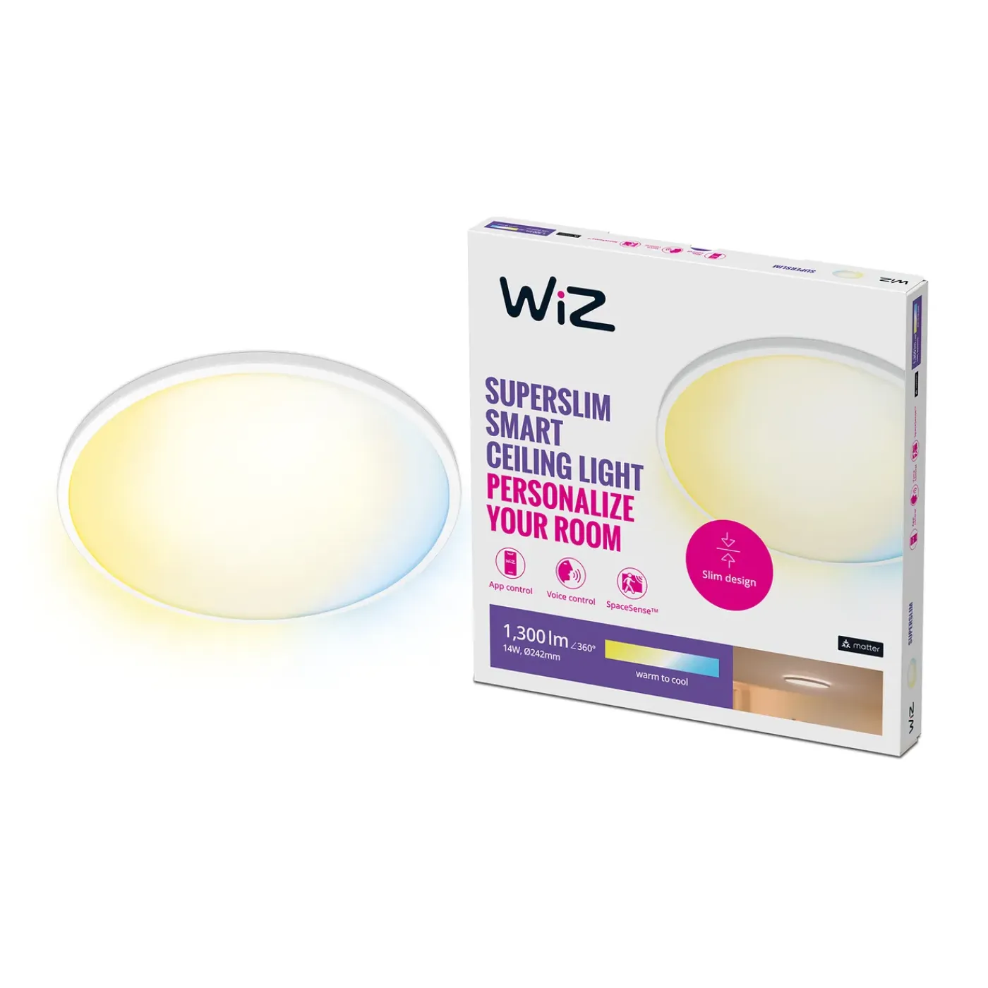 WiZ plafondlamp SuperSlim wit ⌀24,2cm 14W