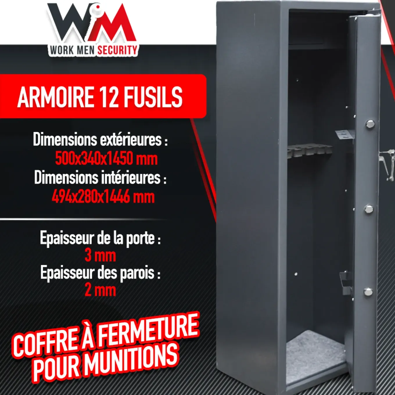 Work Men - Wapenkast 500x340x1450mm Met Binnenkluis - 12 Geweren - Workmen Security