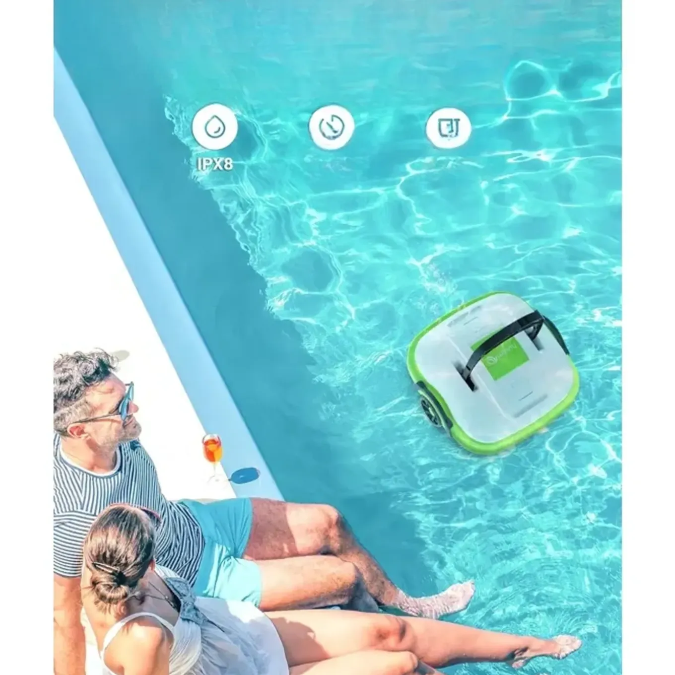Wybot - Draadloze Zwembadrobot - Osprey 200 - Wit En Groen - 50 Min - 180 Micron